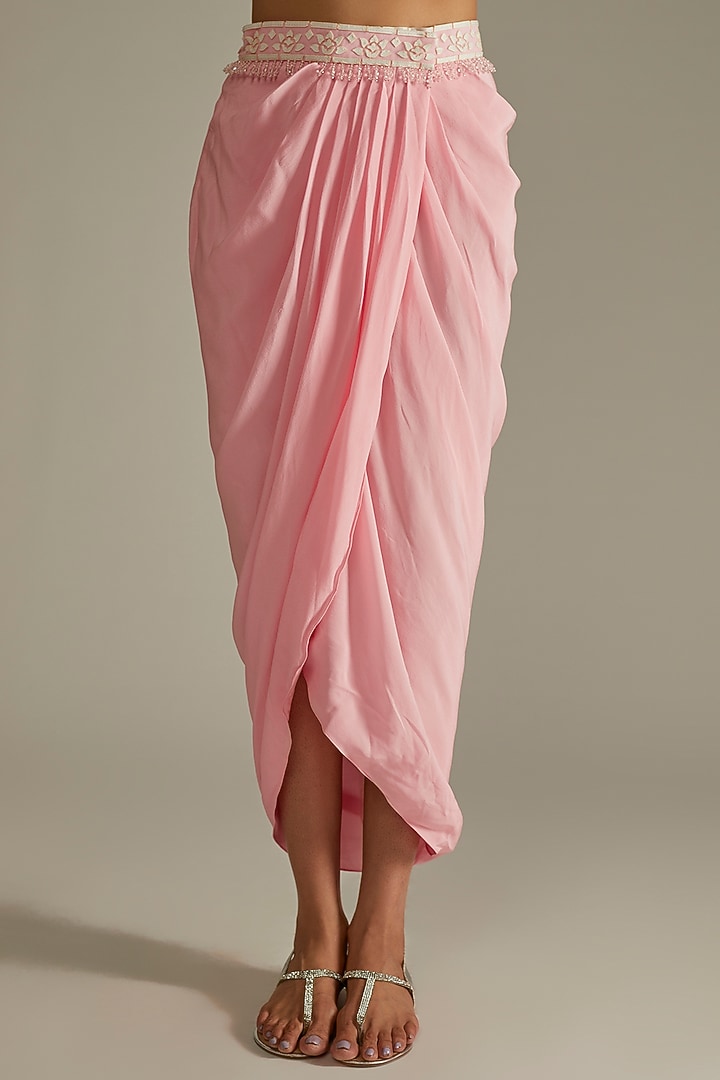 Pink Blended Georgette Sarong Skirt Set by ASAL By Abu Sandeep at Pernia's Pop Up Shop