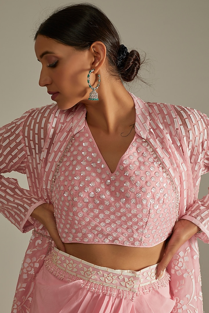 Pink Blended Georgette Sarong Skirt Set by ASAL By Abu Sandeep at Pernia's Pop Up Shop