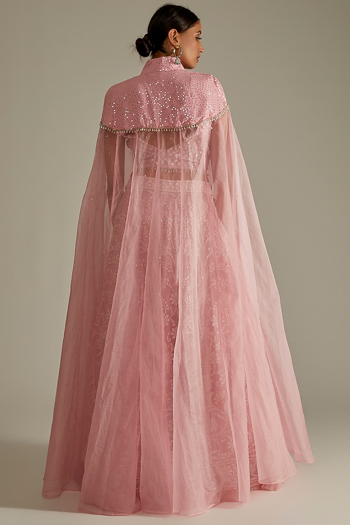 Pink Blended Georgette Cape Set by ASAL By Abu Sandeep at Pernia's Pop Up Shop