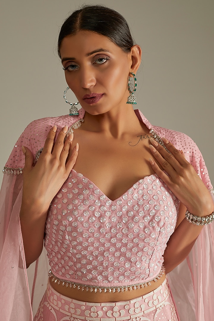 Pink Blended Georgette Cape Set by ASAL By Abu Sandeep at Pernia's Pop Up Shop
