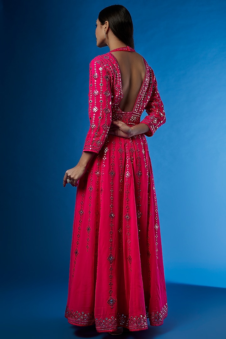 Red Georgette Embroidered Bridal Anarkali Set by ASAL By Abu Sandeep at Pernia's Pop Up Shop