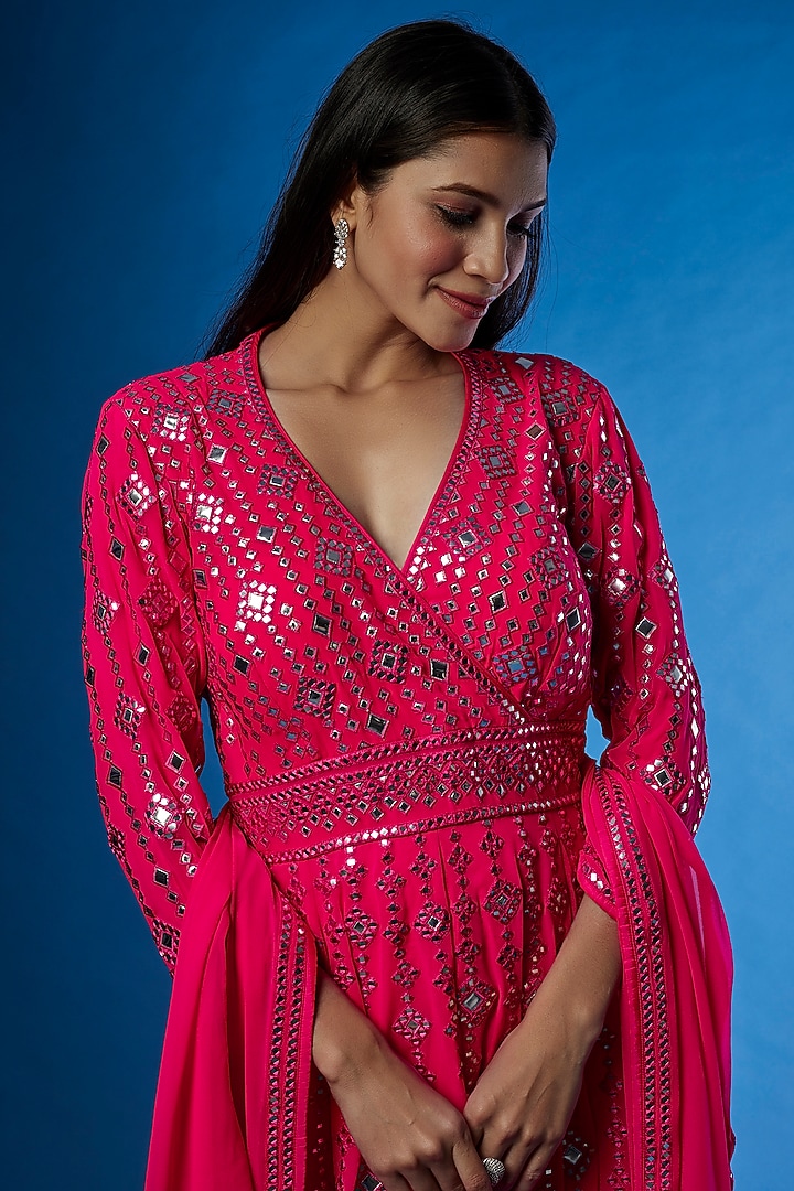 Red Georgette Embroidered Bridal Anarkali Set by ASAL By Abu Sandeep at Pernia's Pop Up Shop