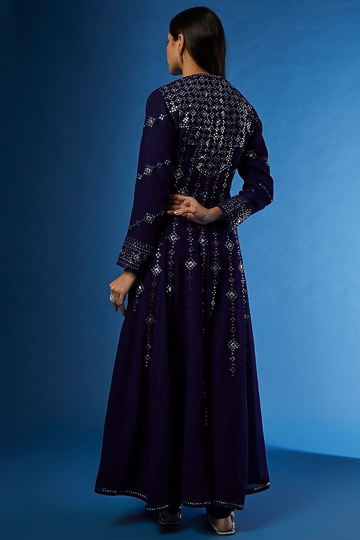 Navy Blue Georgette Embroidered Bridal Anarkali Set by ASAL By Abu Sandeep at Pernia's Pop Up Shop