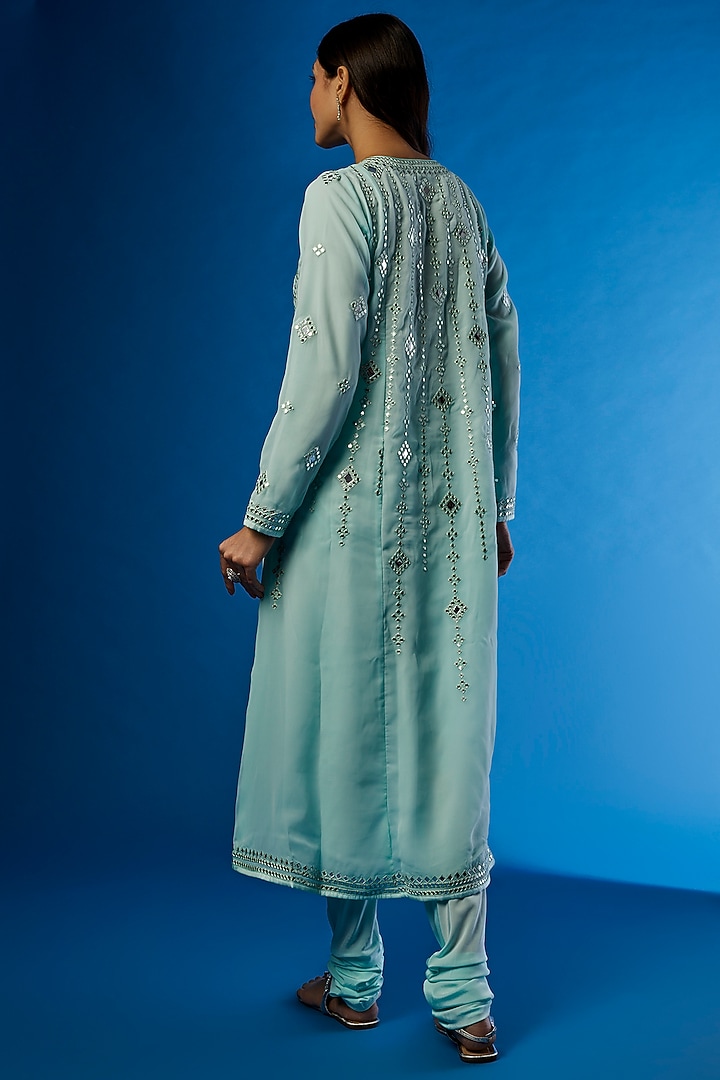 Powder Blue Georgette Embroidered Kurta Set by ASAL By Abu Sandeep at Pernia's Pop Up Shop