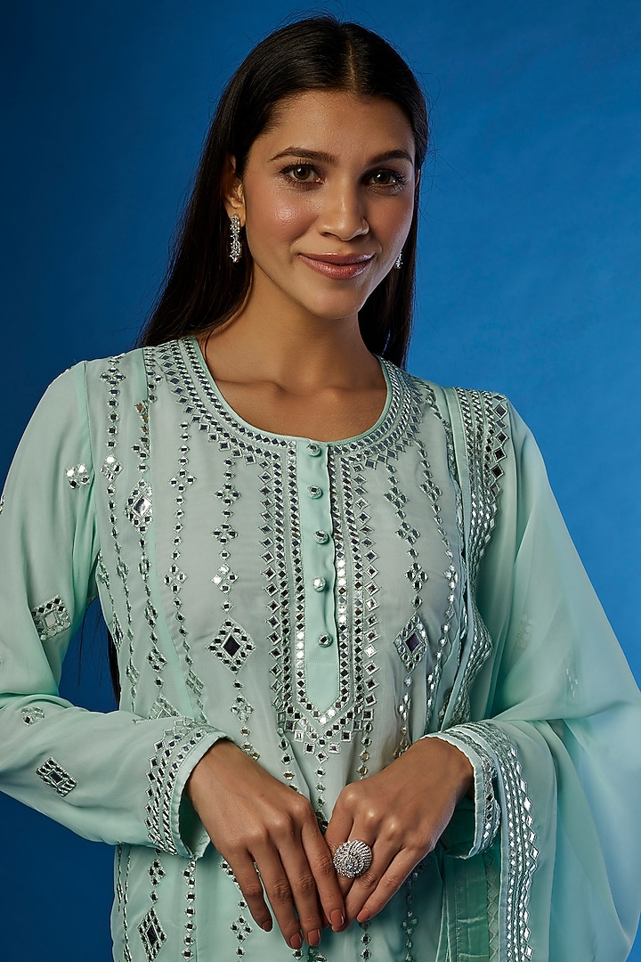 Powder Blue Georgette Embroidered Kurta Set by ASAL By Abu Sandeep at Pernia's Pop Up Shop