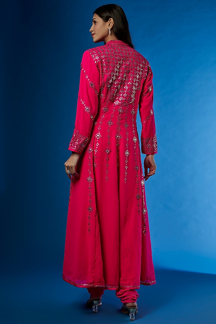 Red Georgette Embroidered Bridal Anarkali Set by ASAL By Abu Sandeep at Pernia's Pop Up Shop