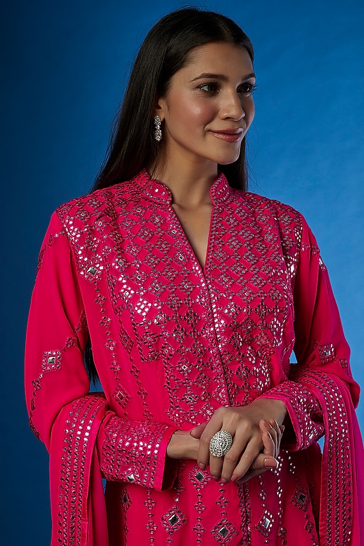 Red Georgette Embroidered Bridal Anarkali Set by ASAL By Abu Sandeep at Pernia's Pop Up Shop