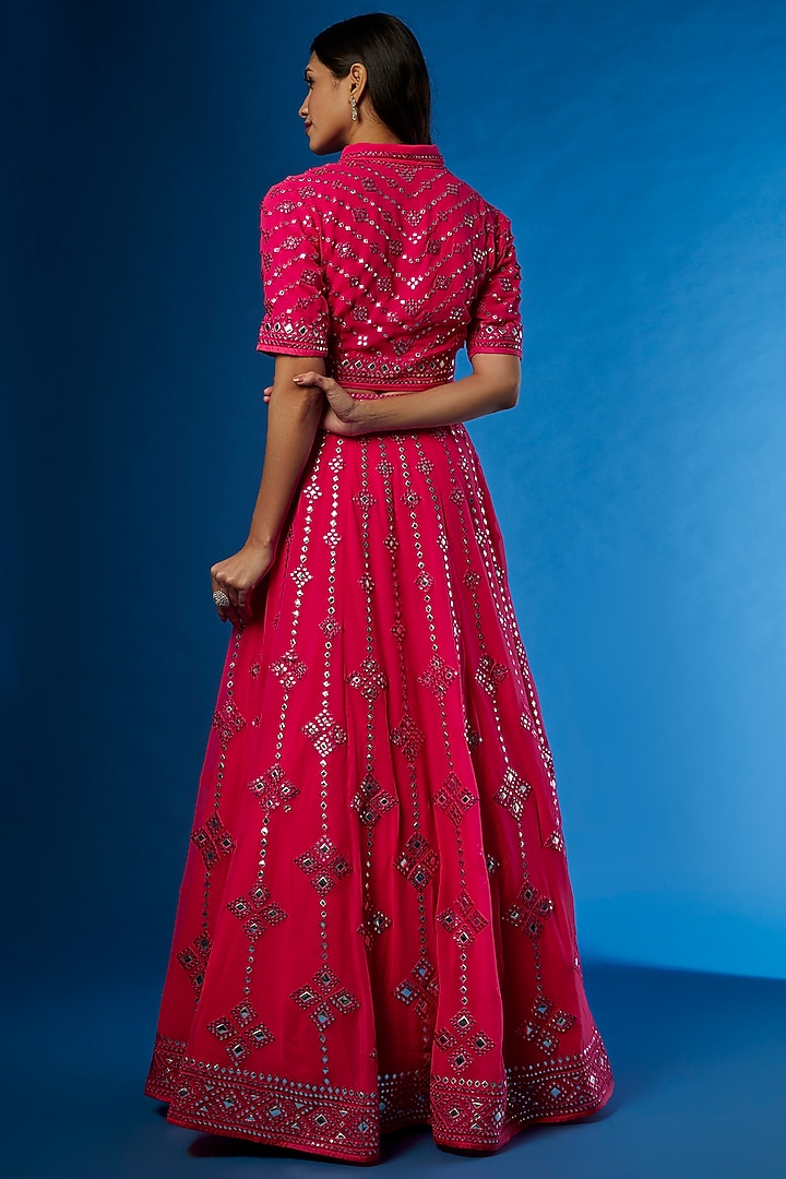 Red Blended Georgette Embroidered Bridal Lehenga Set by ASAL By Abu Sandeep at Pernia's Pop Up Shop