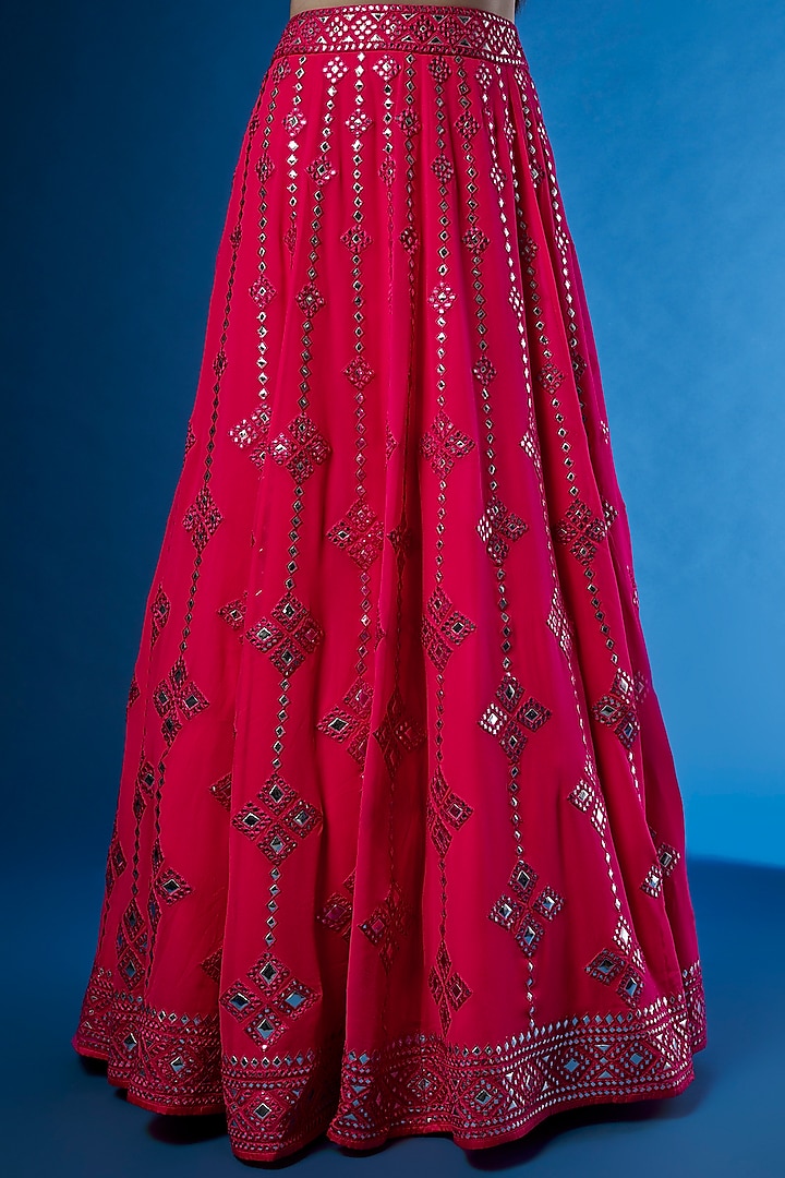 Red Blended Georgette Embroidered Bridal Lehenga Set by ASAL By Abu Sandeep at Pernia's Pop Up Shop