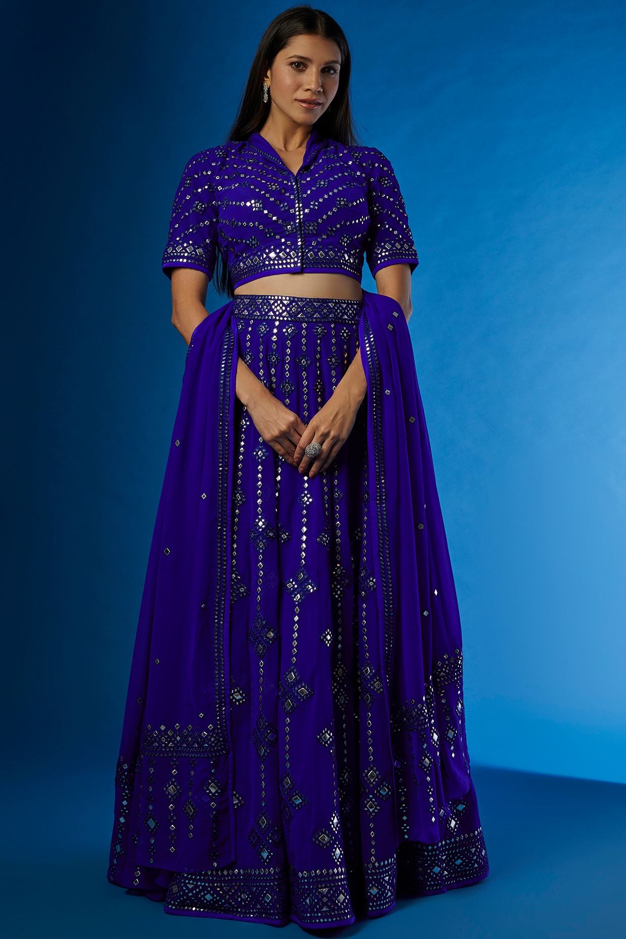 Semi-Stitched New Latest Bollywood Designer Royal Blue Lehenga Choli at Rs  599 in Surat