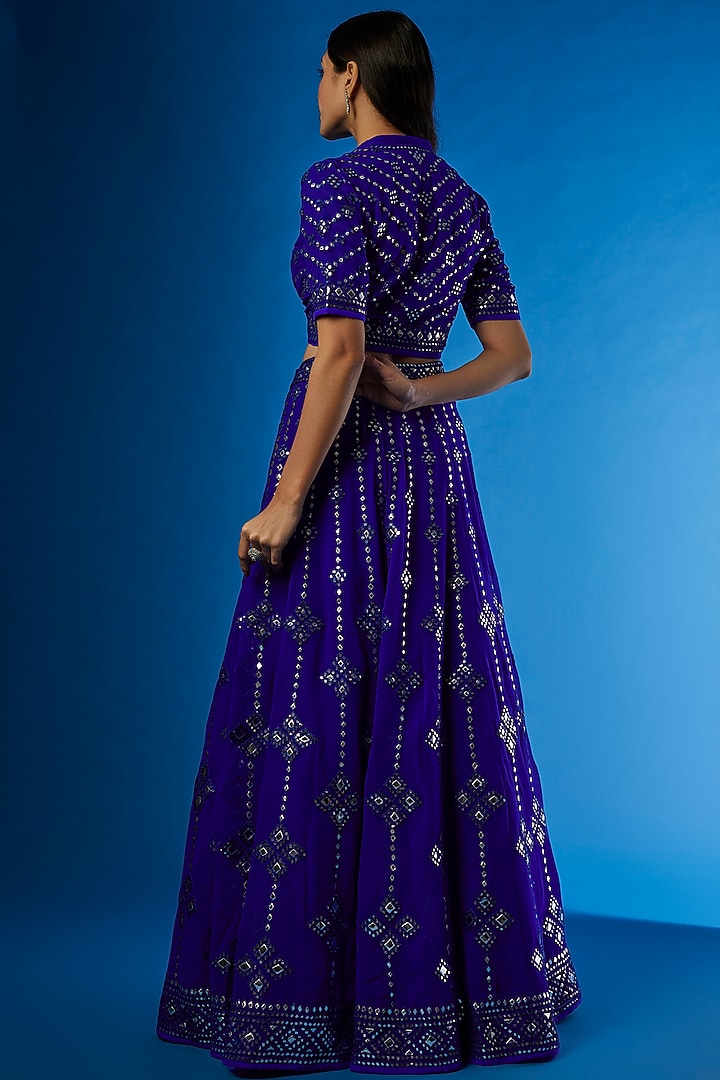 royal Blue Blended Georgette Embroidered Bridal Lehenga Set by ASAL By Abu Sandeep at Pernia's Pop Up Shop