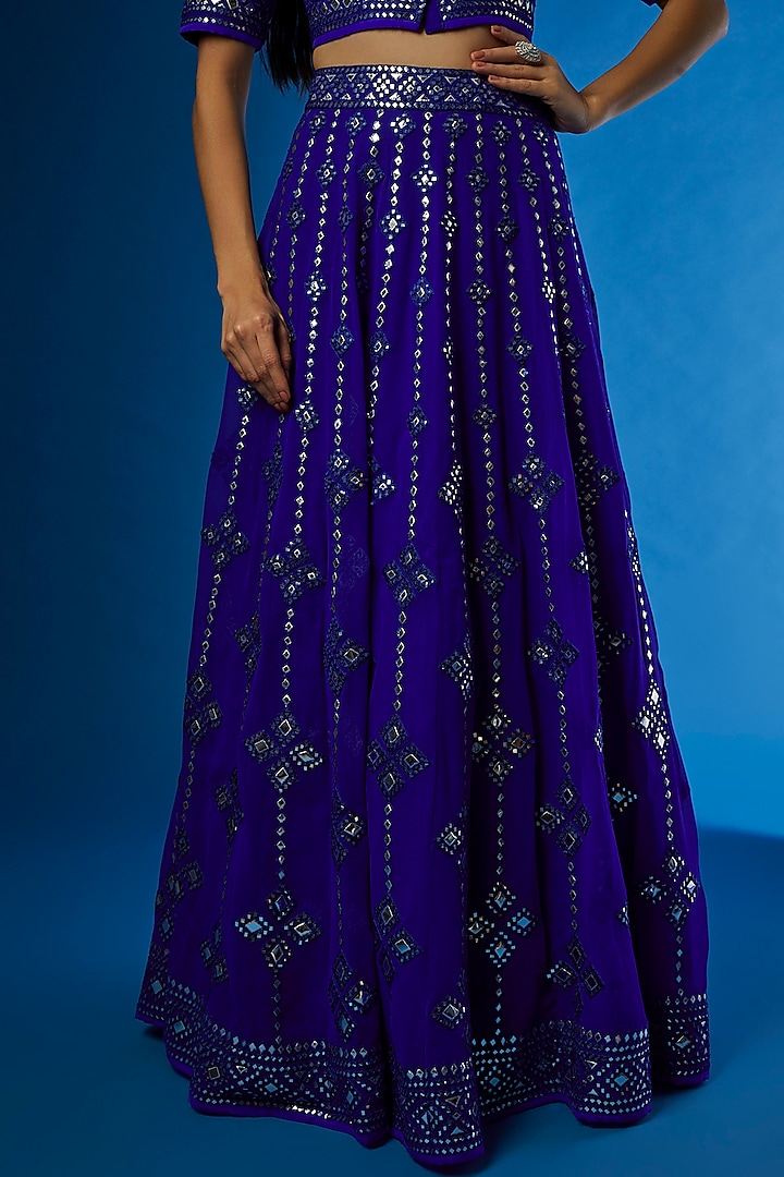 royal Blue Blended Georgette Embroidered Bridal Lehenga Set by ASAL By Abu Sandeep at Pernia's Pop Up Shop