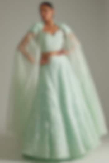 Mint Green Georgette Cape Set by ASAL By Abu Sandeep at Pernia's Pop Up Shop
