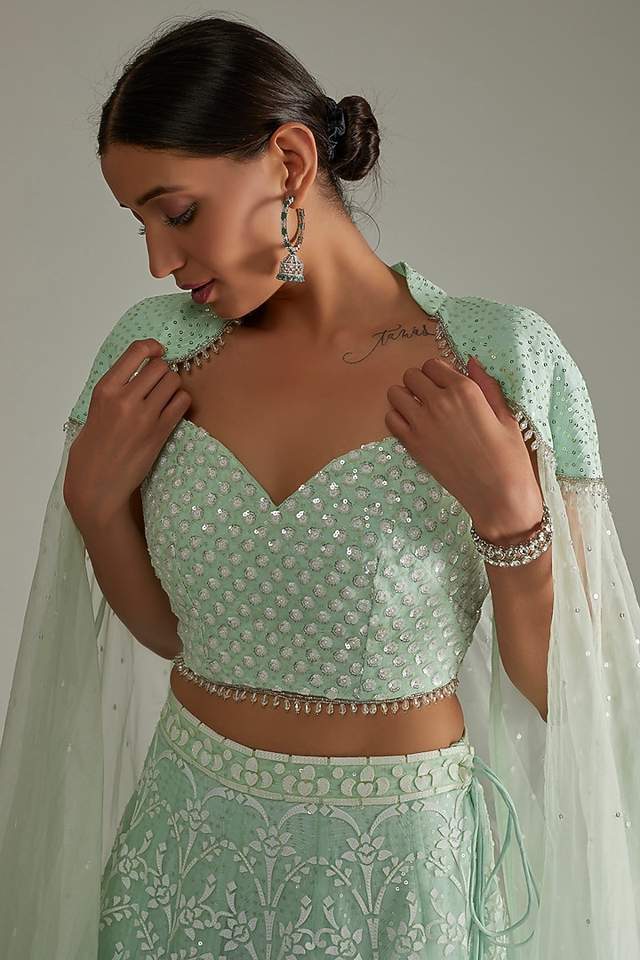 Mint Green Georgette Cape Set by ASAL By Abu Sandeep at Pernia's Pop Up Shop