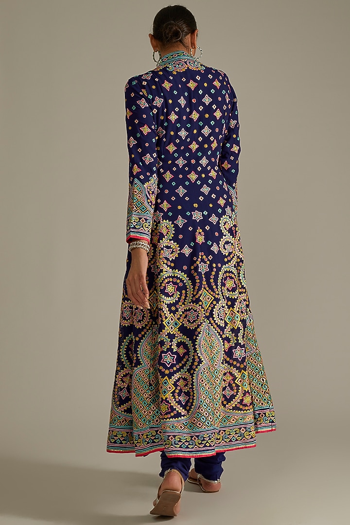 Navy Blue Embroidered Flared Sherwani Set by ASAL By Abu Sandeep at Pernia's Pop Up Shop