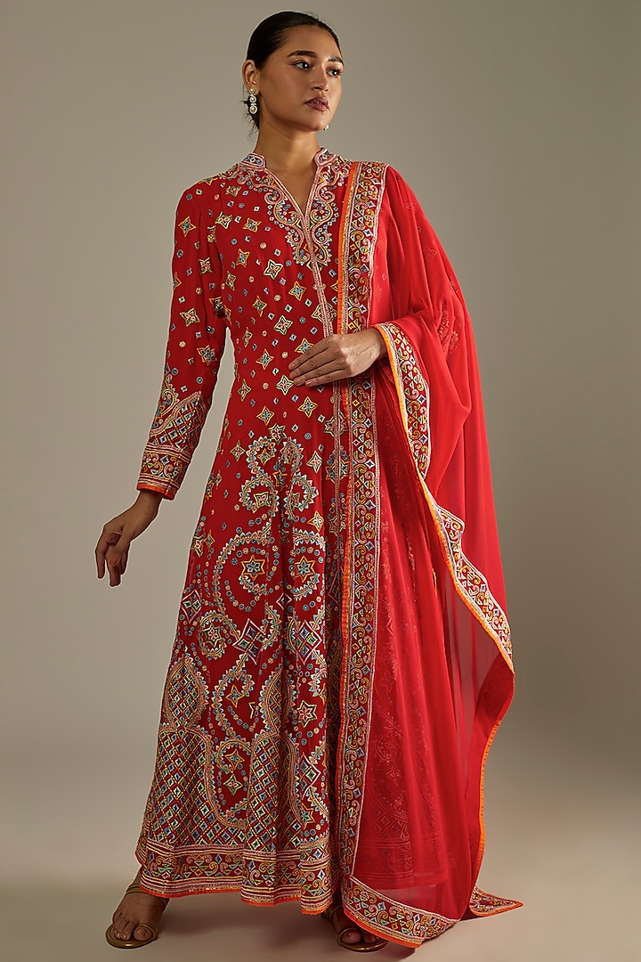 Red Embroidered Sherwani Set by ASAL By Abu Sandeep at Pernia's Pop Up Shop