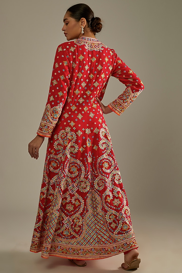 Red Embroidered Sherwani Set by ASAL By Abu Sandeep at Pernia's Pop Up Shop