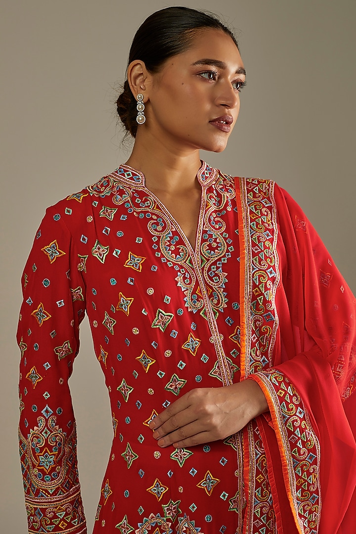 Red Embroidered Sherwani Set by ASAL By Abu Sandeep at Pernia's Pop Up Shop