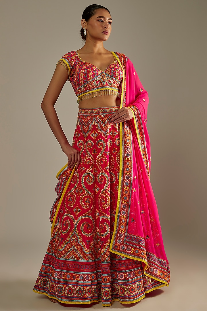 Pink Embroidered Bridal Lehenga Set by ASAL By Abu Sandeep at Pernia's Pop Up Shop