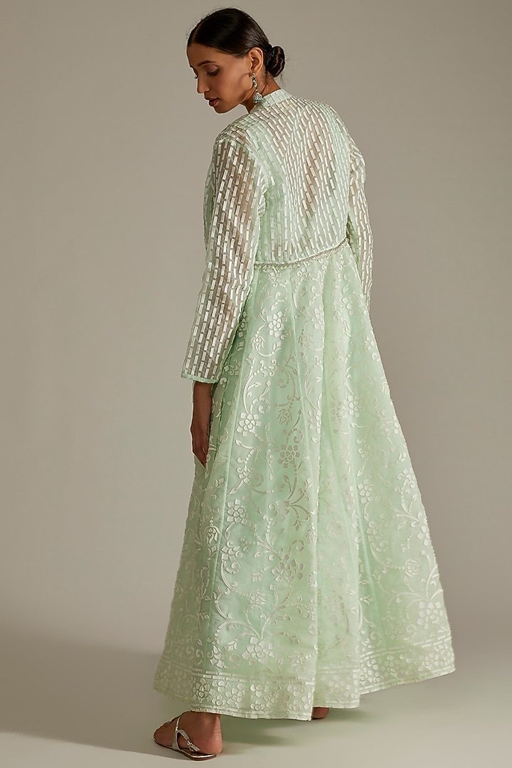 Mint Green Georgette Sarong Skirt Set by ASAL By Abu Sandeep at Pernia's Pop Up Shop