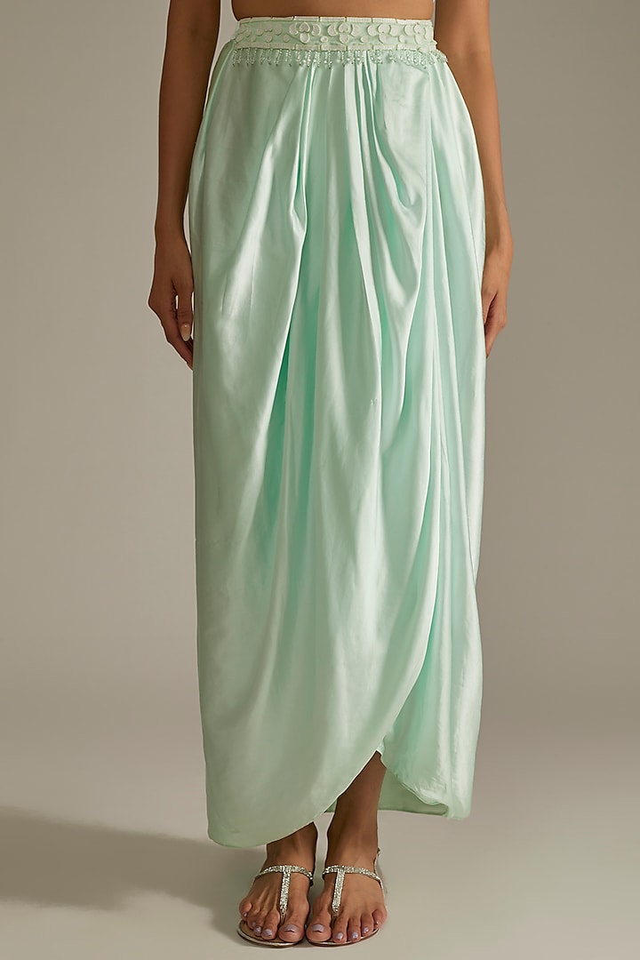 Mint Green Georgette Sarong Skirt Set by ASAL By Abu Sandeep at Pernia's Pop Up Shop