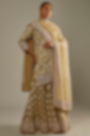 Gold Blended Georgette Sharara Set by ASAL By Abu Sandeep at Pernia's Pop Up Shop