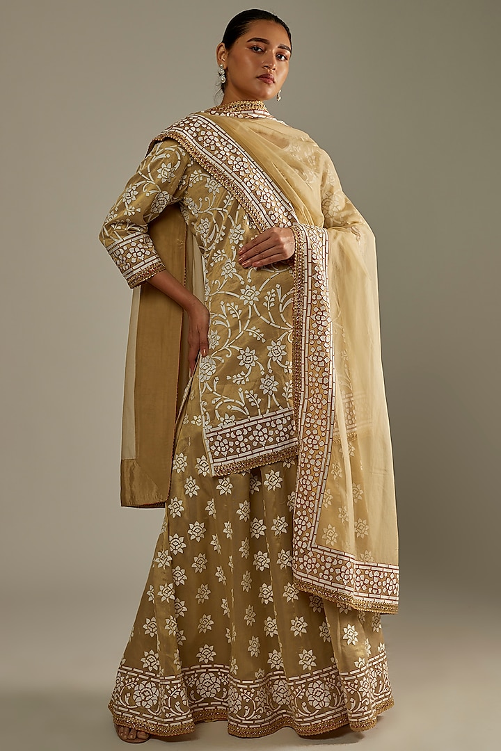 Gold Blended Georgette Sharara Set by ASAL By Abu Sandeep