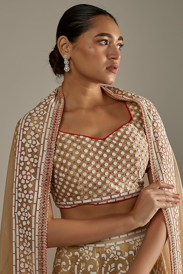 Gold Applique Embellished Bridal Lehenga Set by ASAL By Abu Sandeep at Pernia's Pop Up Shop