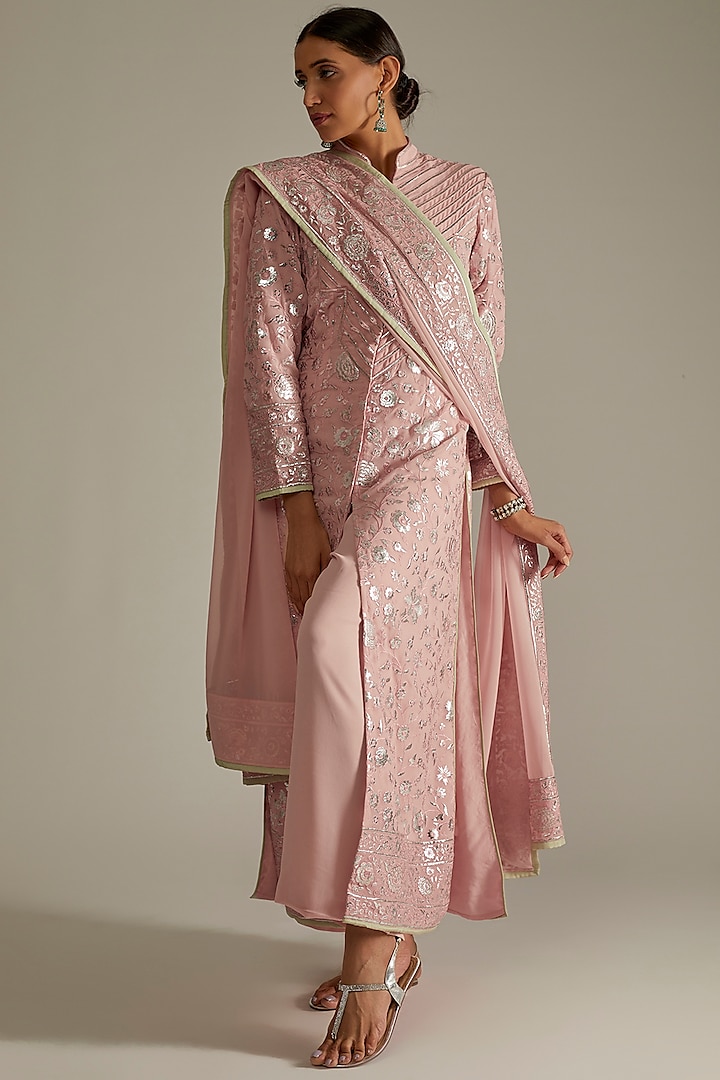 Pink Embroidered Sherwani Set by ASAL By Abu Sandeep