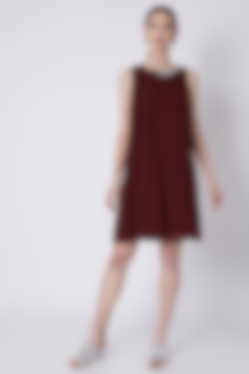 Maroon Embroidered Pleated Dress by Attic Salt