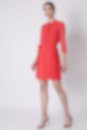 Red Panelled Micro Pleated Dress by Attic Salt at Pernia's Pop Up Shop