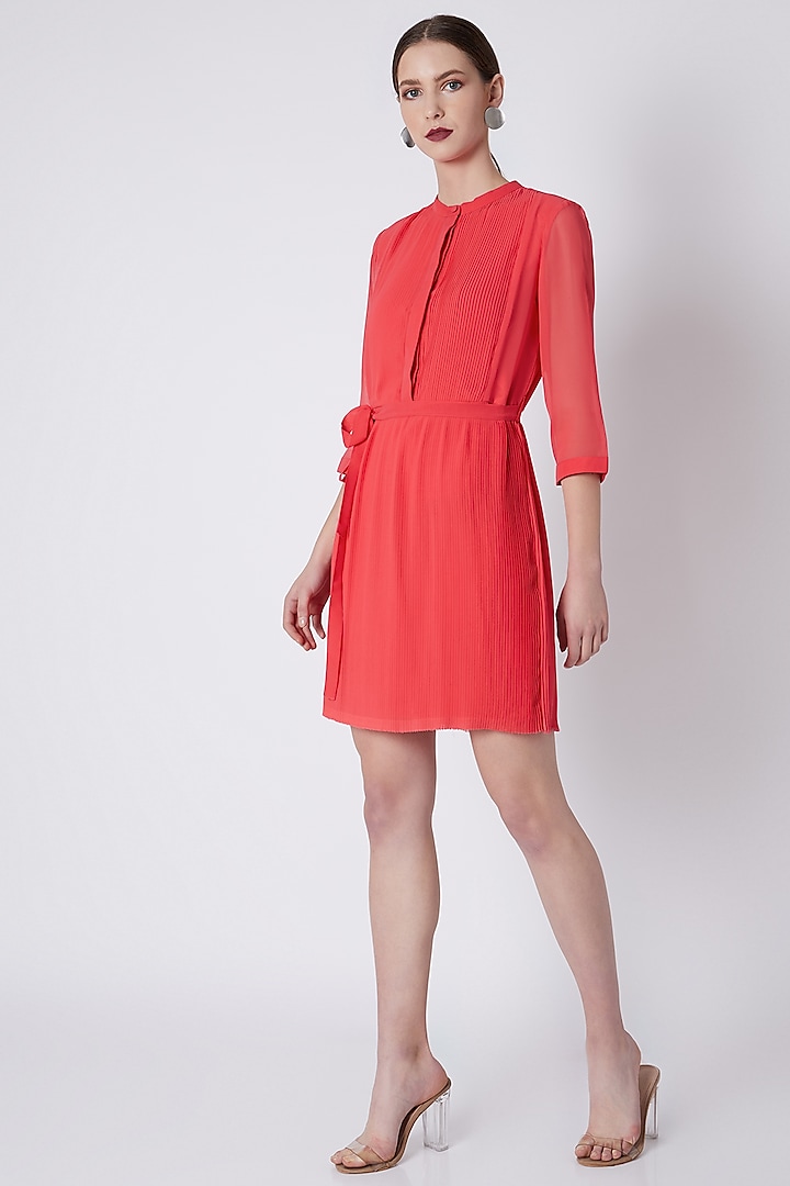 Red Panelled Micro Pleated Dress by Attic Salt at Pernia's Pop Up Shop