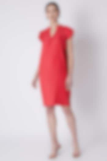 Red Dress With Micro Pleats by Attic Salt