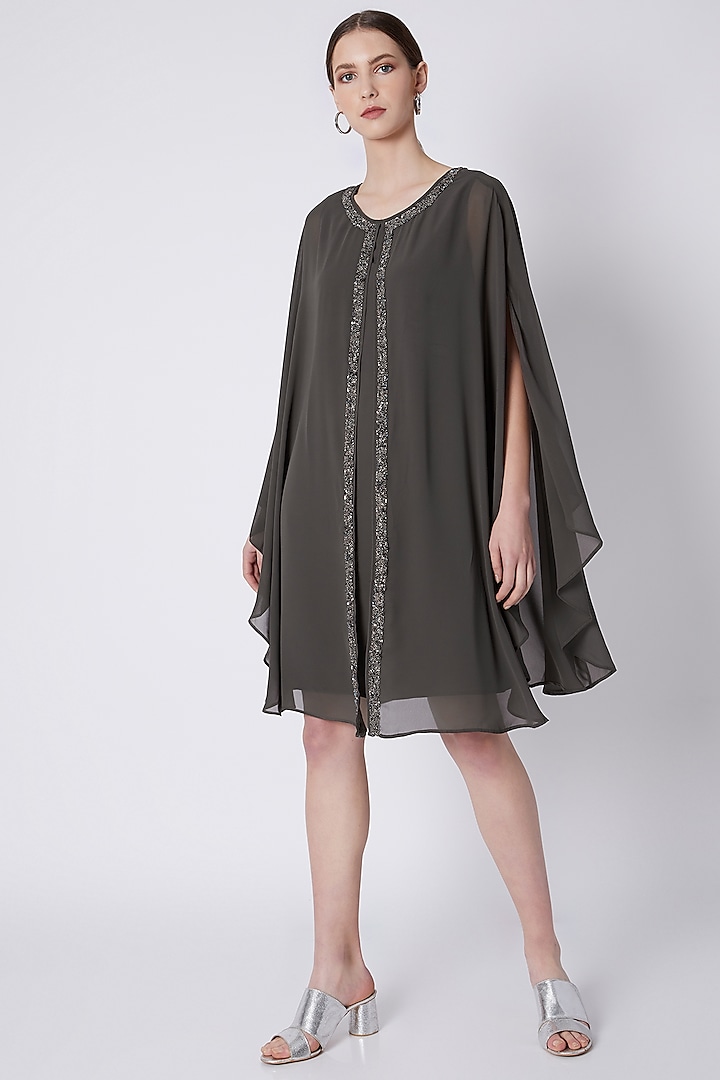 Grey Layered Embellished Dress by Attic Salt