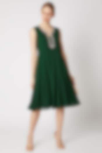 Green Panelled Embroidered Dress by Attic Salt