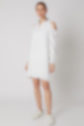 White Embroidered Cold Shoulder Dress by Attic Salt