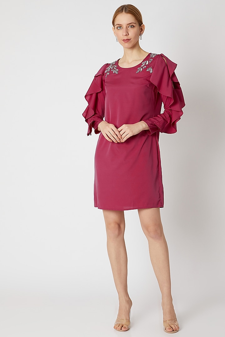 Maroon Dress With Embellishments by Attic Salt