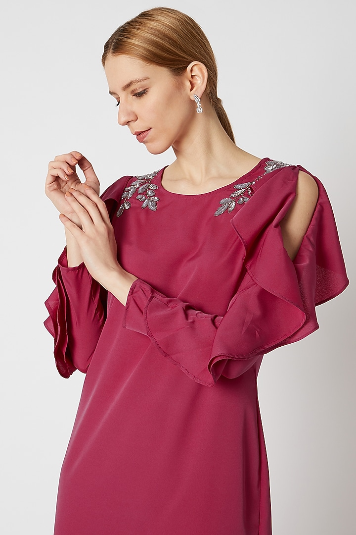 Maroon Summer Dress With Embellishments by Attic Salt at Pernia's Pop Up Shop