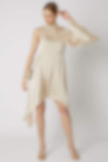 Beige Dress With Asymmetric Hem by Attic Salt
