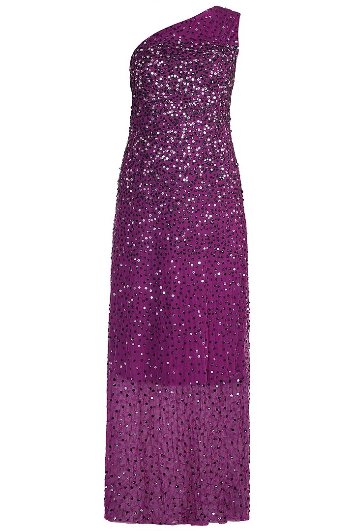 Purple Embellished One Shoulder Gown by Attic Salt