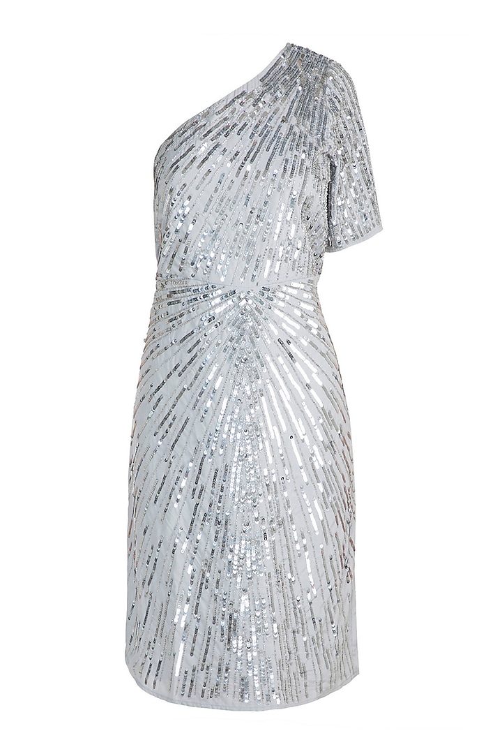 Blue & Silver One Shoulder Embellished Dress Design by Attic Salt at ...