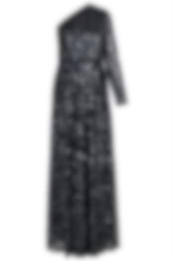 Black One Shoulder Sequins Gown by Attic Salt
