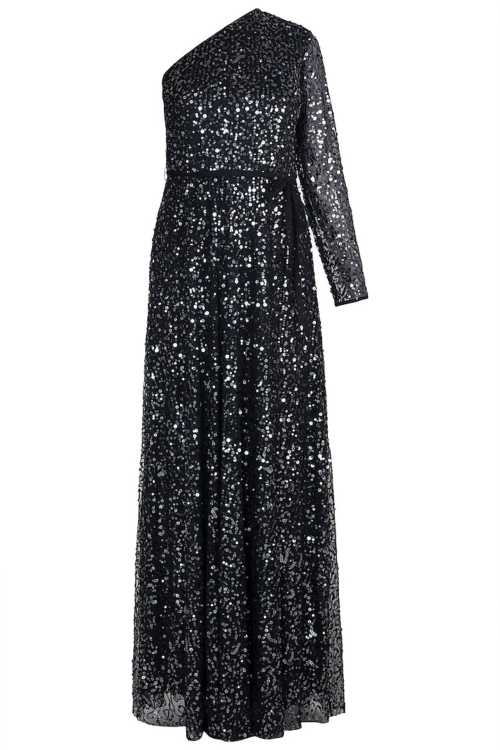 Black One Shoulder Sequins Gown Design by Attic Salt at Pernia's Pop Up ...