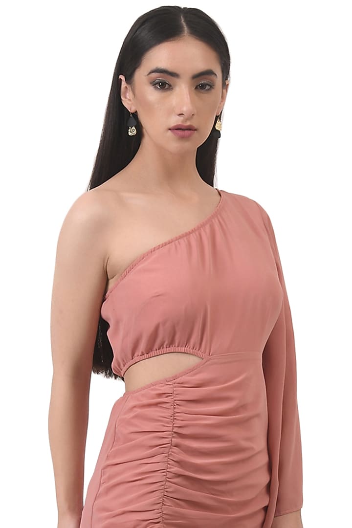 Nude Pink One-Shoulder Ruched Summer Dress by Attic Salt at Pernia's Pop Up Shop
