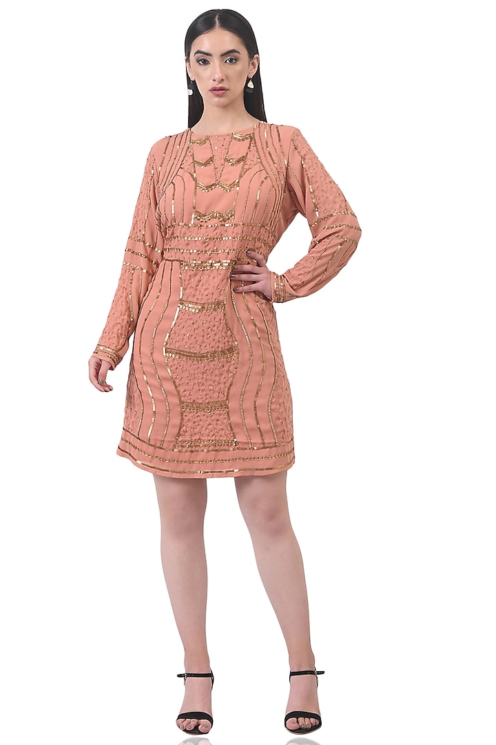 Coral Pink Embroidered Dress by Attic Salt