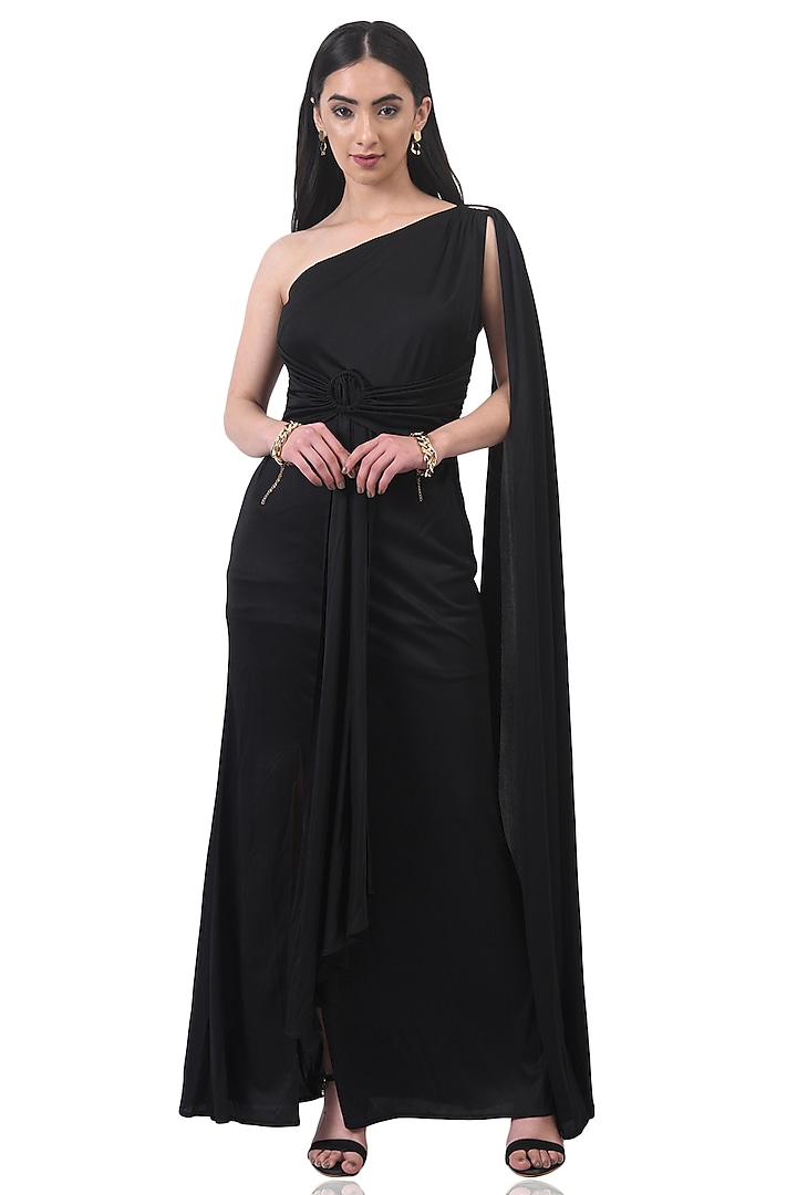 Black One-Shoulder Gown by Attic Salt