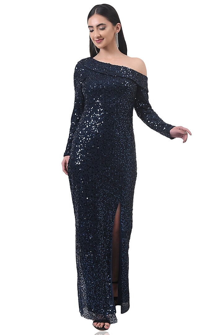 Midnight Blue Embellished Gown by Attic Salt