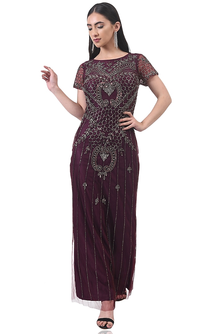 Wine Embellished Gown by Attic Salt