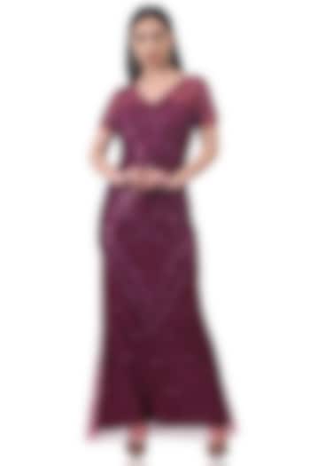 Wine Beads Embellished Gown by Attic Salt