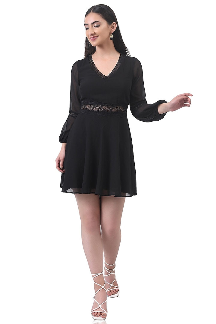 Black A-line Mini Dress by Attic Salt